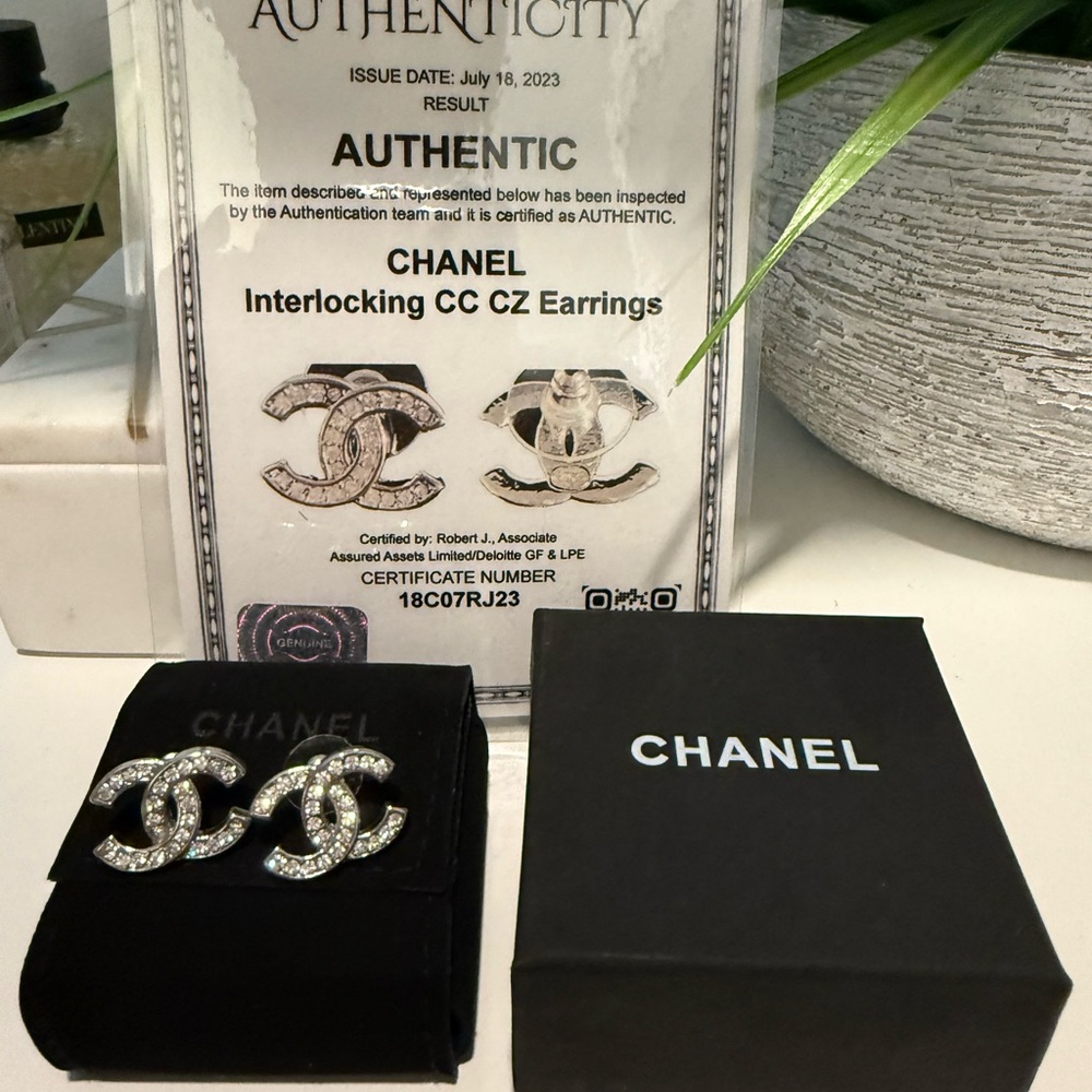 CHANEL Silver CC Logo CX Earrings